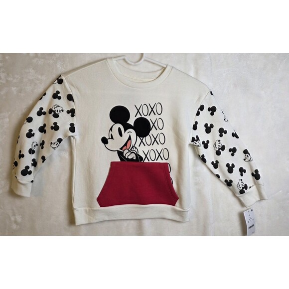 Disney Mickey Mouse 5T XOXO Valentines Fleece Pullover Sweatshirt Pocket - Picture 1 of 5